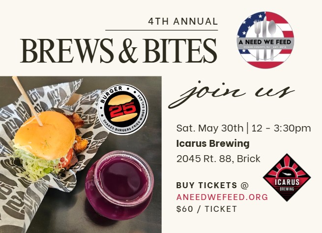 It’s Time for our Brews & Bites Fundraiser! Saturday, May 30 at 12pm in Brick, NJ