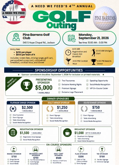 golf flyer for charity fundraising event sponsorships ocean county new jersey